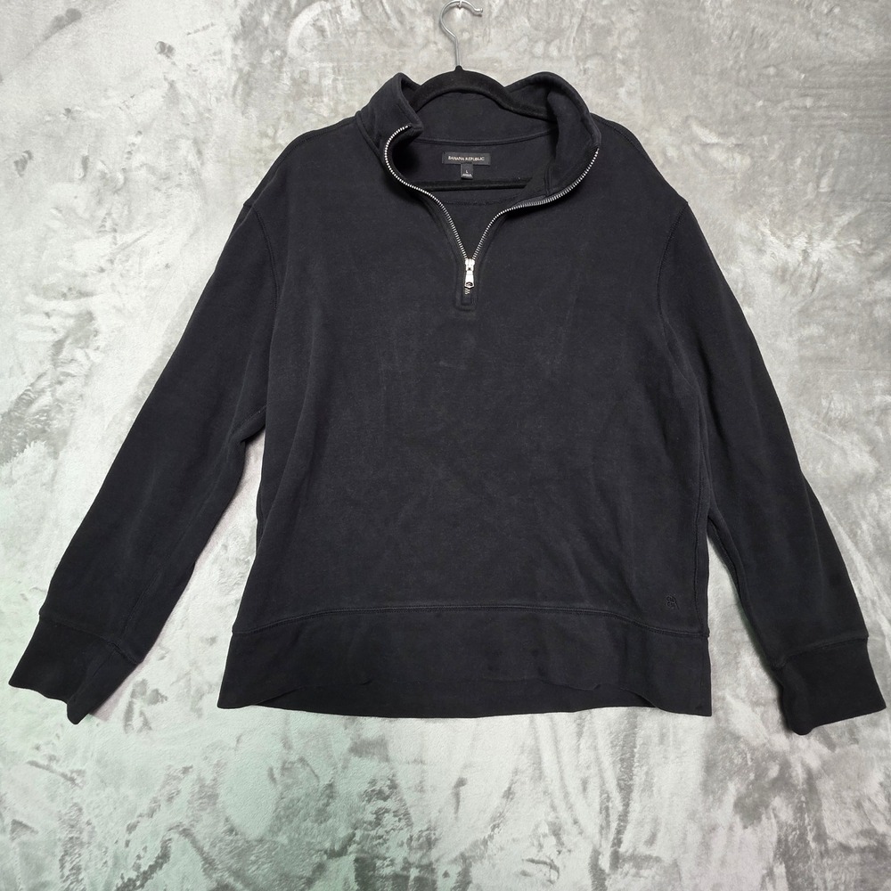 Banana Republic Mens Black Quarter Zip Sweatshirt Mock Neck Pullover Large